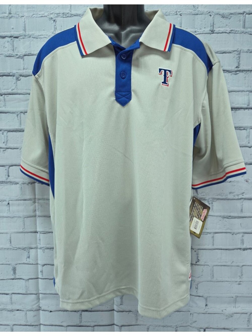 Texas Rangers Stitches Polo Shirt X-Large MLB Genuine Merchandise Gray & Blue